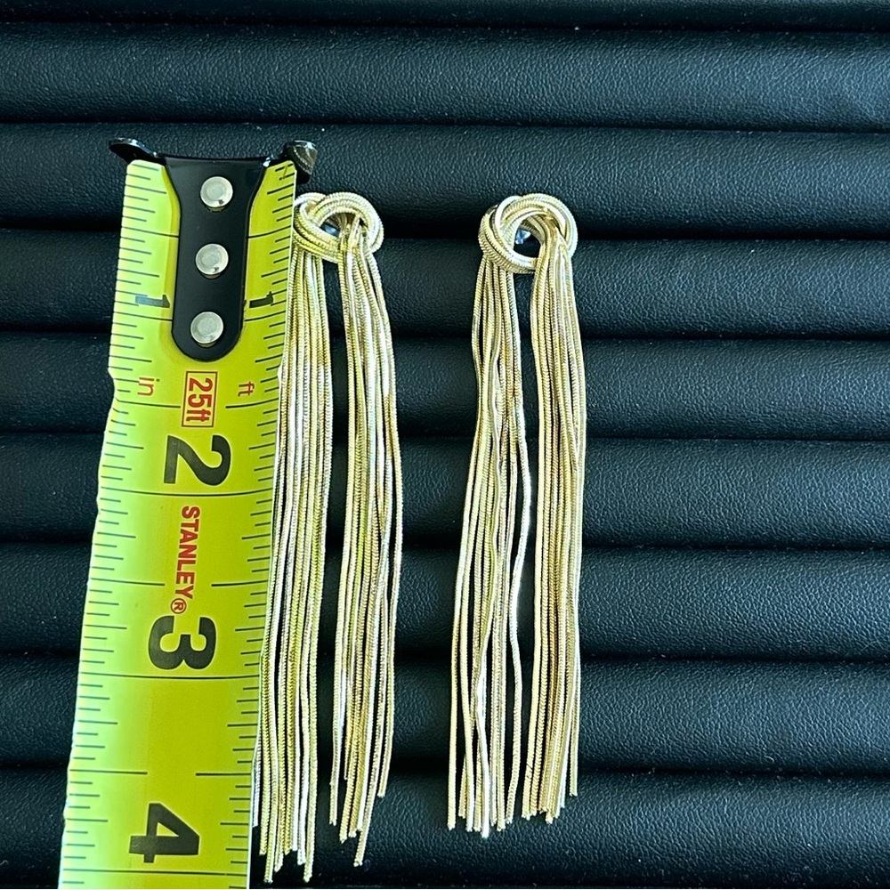 Gold Knot Tassel Earrings Long Statement Fringe Earrings Vintage Glam Gold Party - Picture 2 of 2